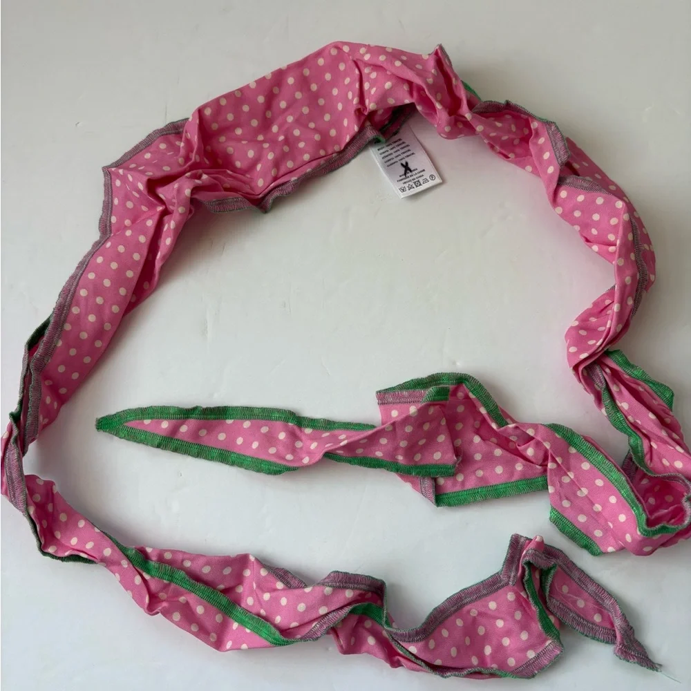 Free People Pink Polka Dot Scarf with Green Trim